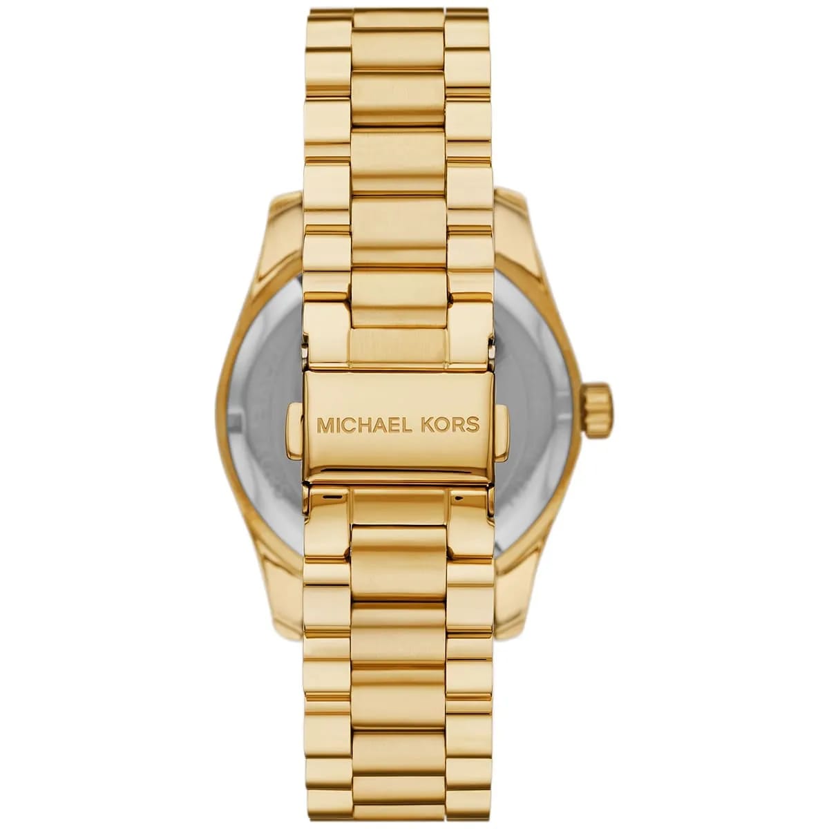 Back view photo of Michael Kors MK7449 showing the stainless steel caseback info