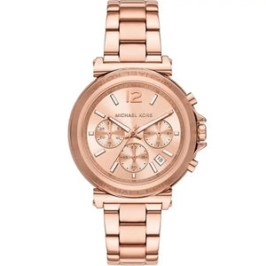 Michael Kors Maren MK7494 women's quartz battery watch with rose gold dial, rose gold-tone logo-etched bezel, rose gold stainless steel bracelet main view