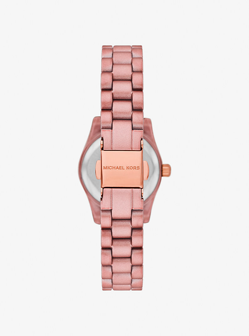 Photo of the dusty rose stainless steel deployment buckle on the Michael Kors MK7518LE