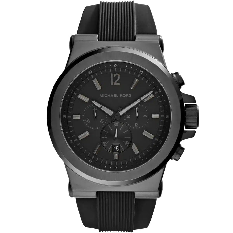 Black Michael Kors watch with a white background