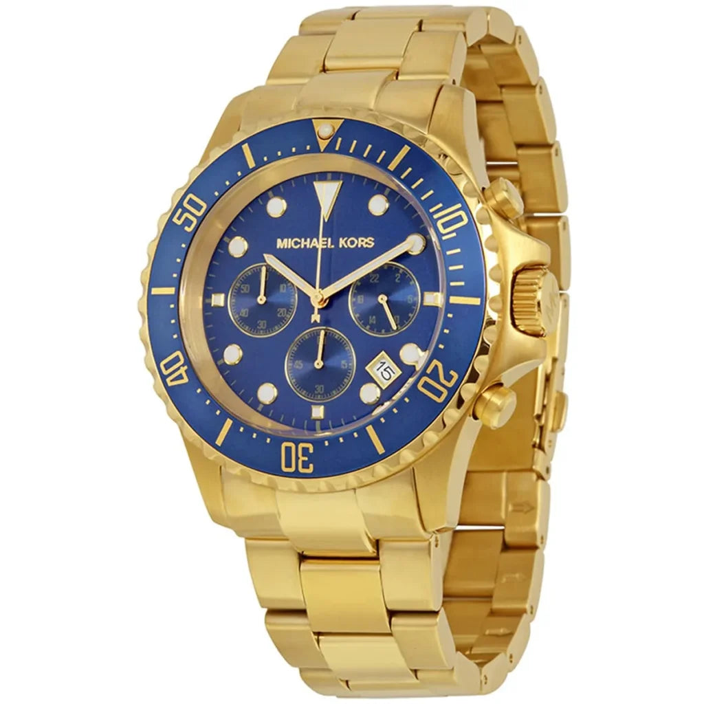 Michael Kors MK8267 Men’s Blue Dial Gold Stainless Steel Everest Chronograph Watch - Luxury Hub Store