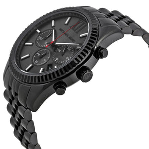 Side profile of Michael Kors Lexington MK8320 men's quartz battery watch showing 12mm thickness and black finish