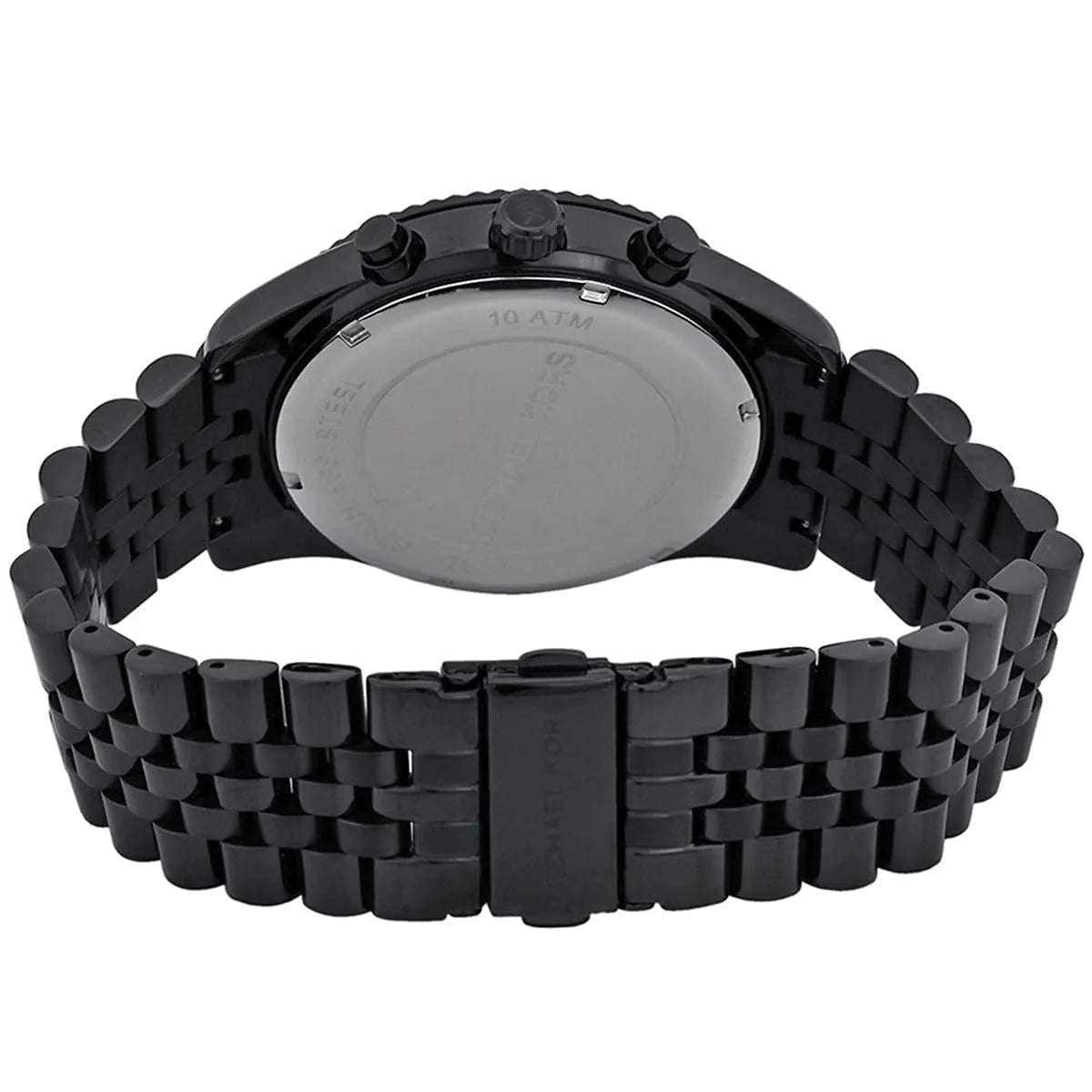 Black-tone deployment clasp on Michael Kors Lexington MK8320 men's quartz battery metal bracelet watch