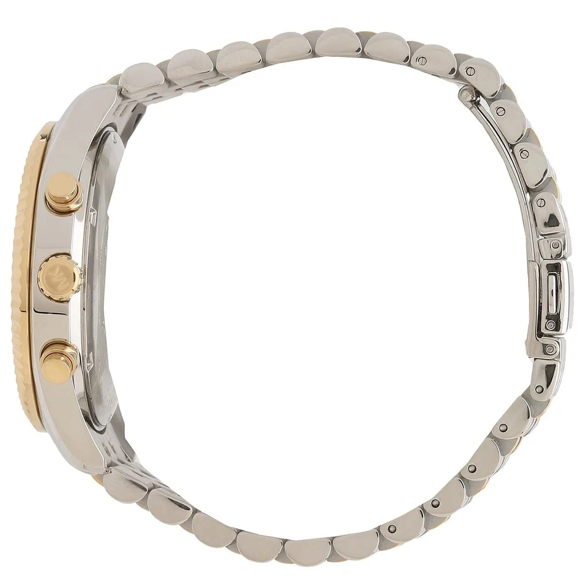 Side view of Michael Kors MK8344 showing chronograph pushers and case thickness