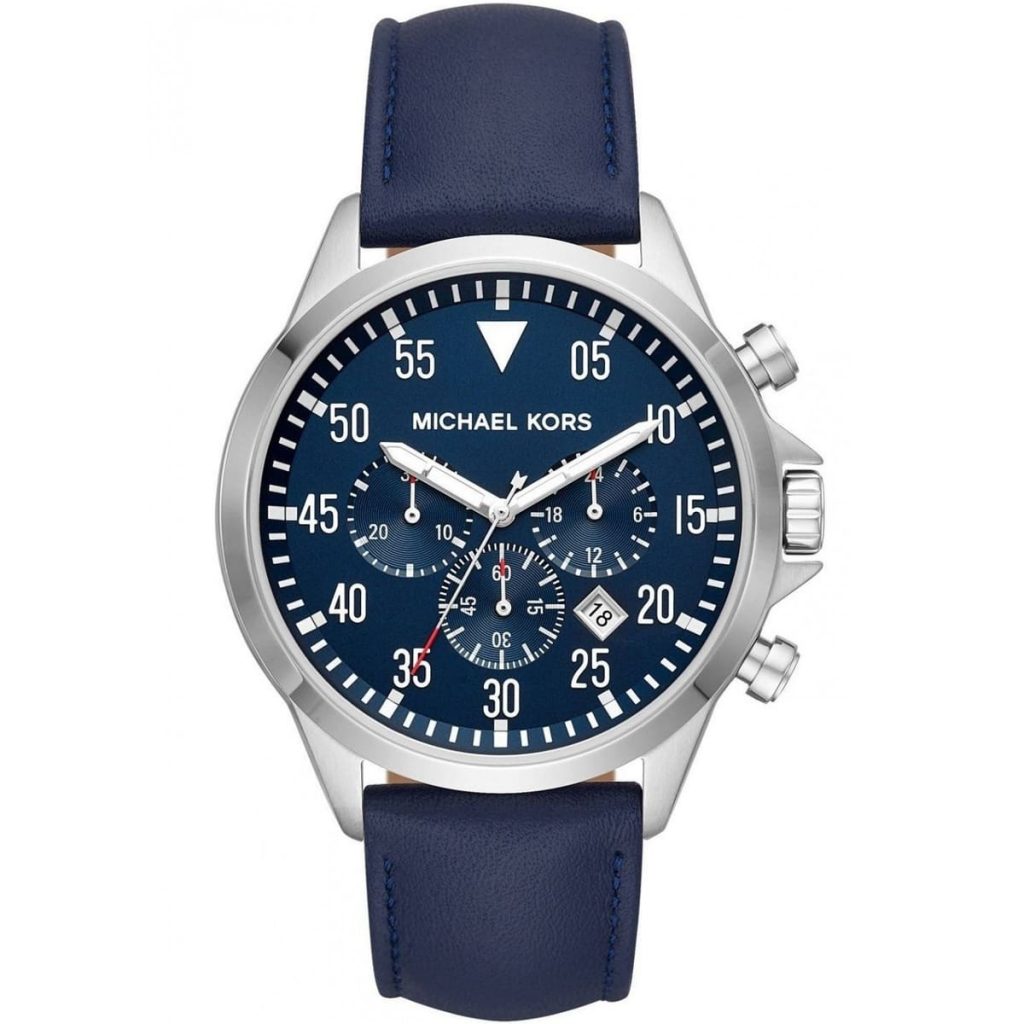 Michael Kors MK8617 Men’s Blue Dial Blue Leather Strap Gage Chronograph Watch - Luxury Hub Store