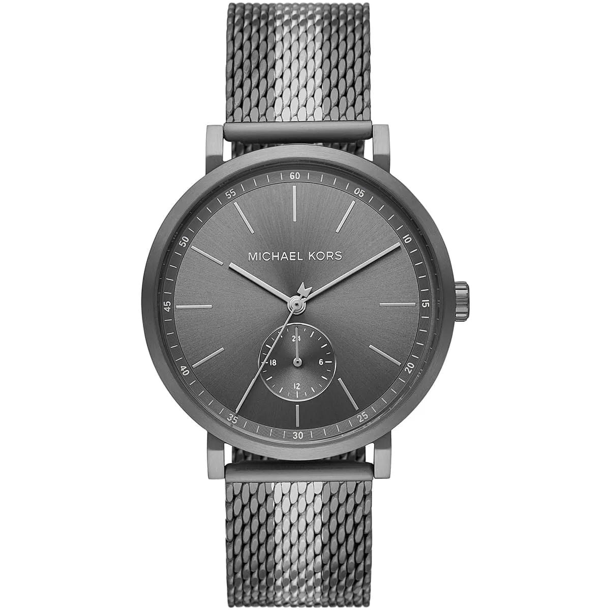 Michael Kors Irving MK8805 men's quartz battery watch with grey dial, gunmetal grey case, grey mesh stainless steel bracelet main view