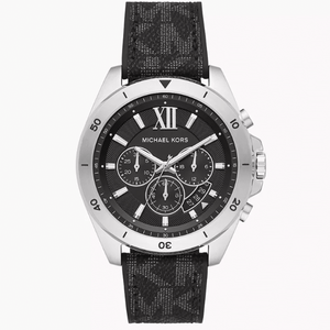 Michael Kors Brecken MK8850 men's quartz battery watch with black dial, silver-tone case, black rubber strap main view
