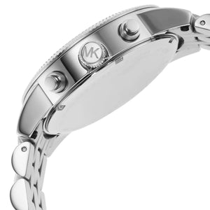 Side profile of Michael Kors Hutton MK8952 men's quartz battery watch showing 11mm thickness and knurled bezel finish