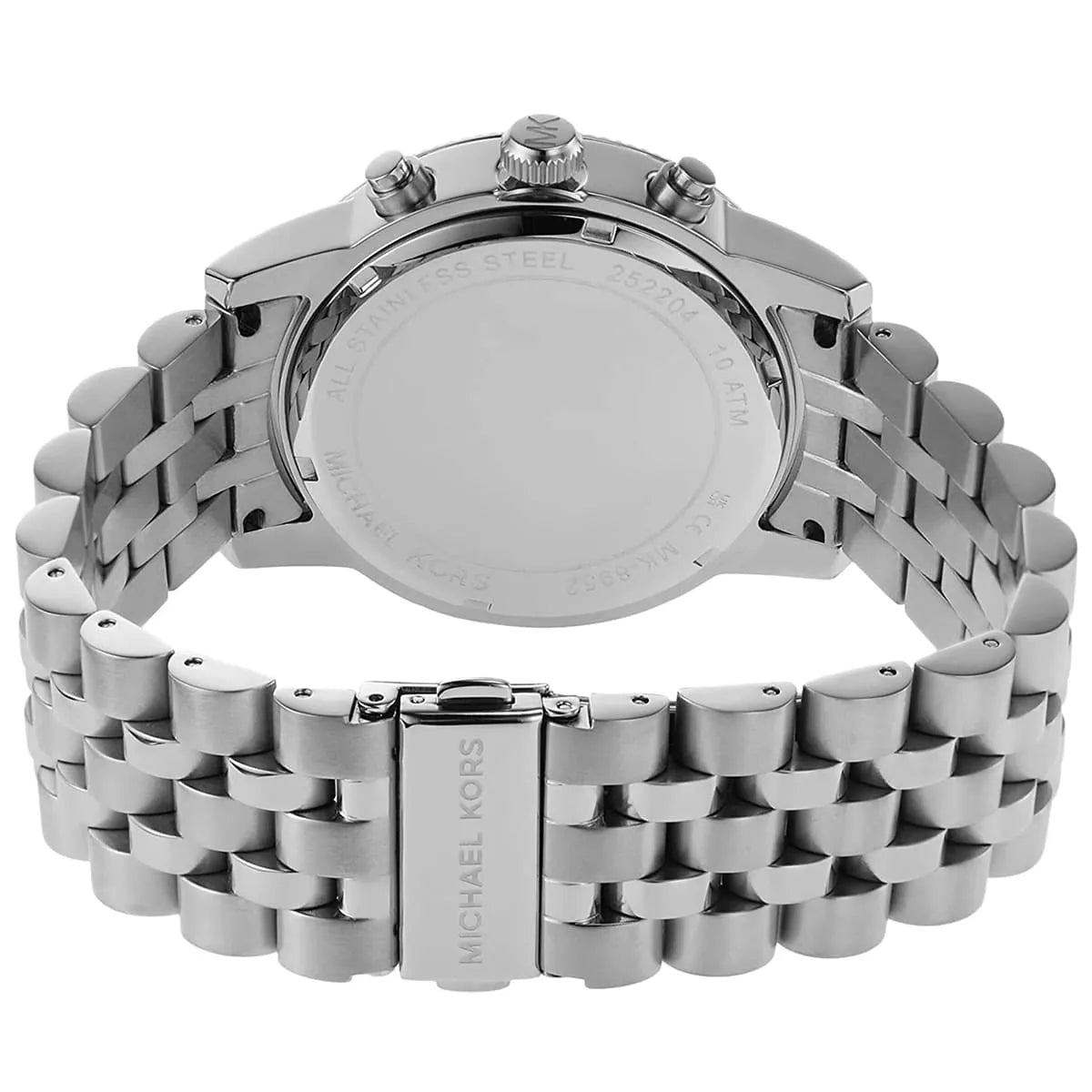 Silver-tone deployment clasp on Michael Kors Hutton MK8952 men's quartz battery metal bracelet watch