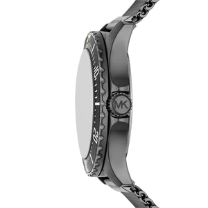 Side view of Michael Kors MK9093 showing gunmetal case and crown guard