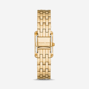 Gold-tone stainless steel deployment clasp with Michael Kors branding on MKO1034