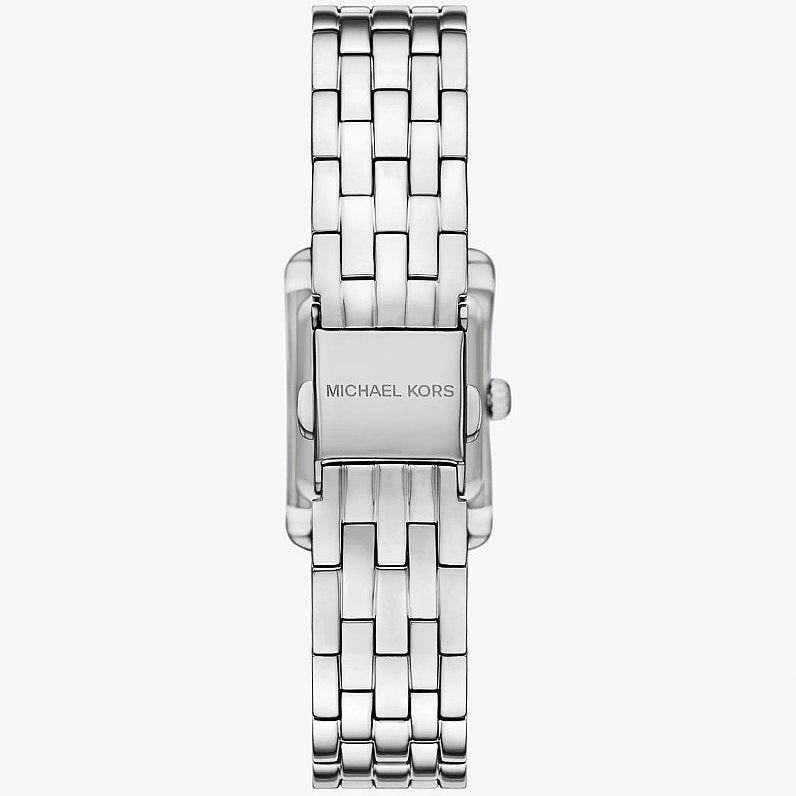 Photo of the silver-tone stainless steel deployment buckle on the Michael Kors mko1169