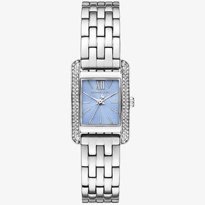 Authentic real-life photo of Michael Kors mko1169 showing actual silver finish and crystal bezel