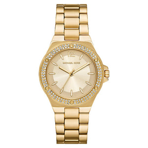 Michael Kors MKO1186 women watch with gold round case and gold stainless steel bracelet