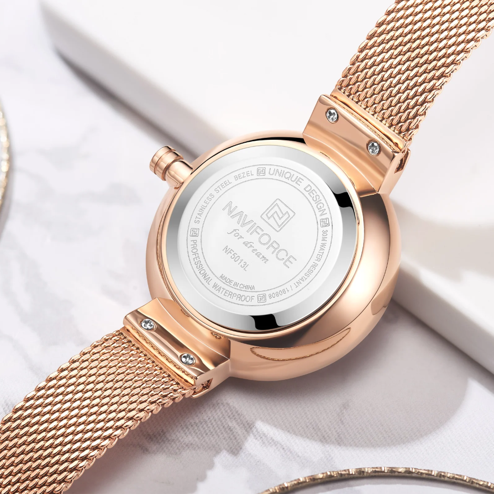Naviforce NF5013-RG-RG-RG Women's Fashion Watch – Rose Gold Mesh Bracelet – view 4