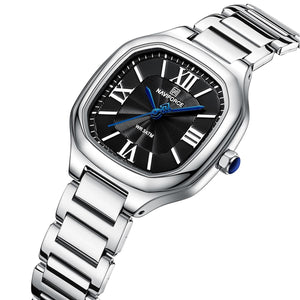 Naviforce NF5042-S-B-S Women's Square Watch – Black Dial & Silver Steel Strap – view 2