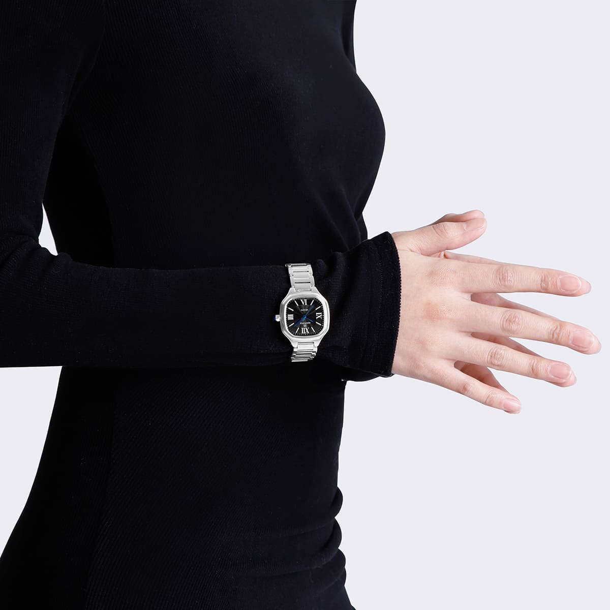 Naviforce NF5042-S-B-S Women's Square Watch – Black Dial & Silver Steel Strap – view 5