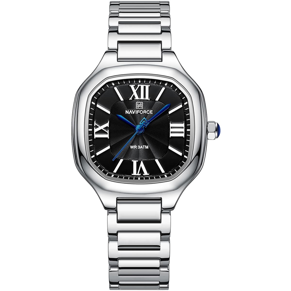 Naviforce NF5042-S-B-S Women's Square Watch – Black Dial & Silver Steel Strap