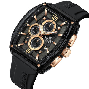 Naviforce NF6101-B-Y-B Men's Square Chronograph Watch – Black Dial & Black Rubber Strap – view 2