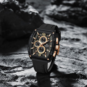 Naviforce NF6101-B-Y-B Men's Square Chronograph Watch – Black Dial & Black Rubber Strap – view 4