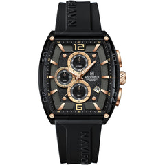 Naviforce NF6101-B-Y-B Men's Square Chronograph Watch – Black Dial & Black Rubber Strap