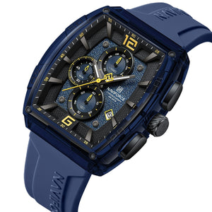 Naviforce NF6101-BE-Y-BE Men's Square Chronograph Watch – Blue Dial & Blue Rubber Strap – view 2