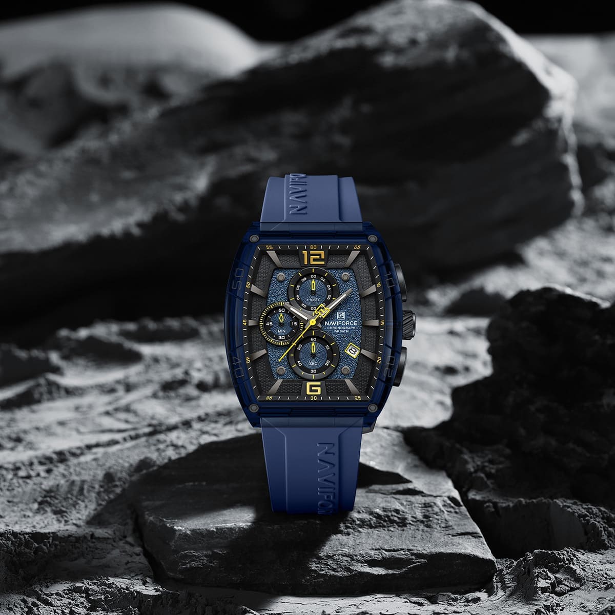 Naviforce NF6101-BE-Y-BE Men's Square Chronograph Watch – Blue Dial & Blue Rubber Strap – view 3