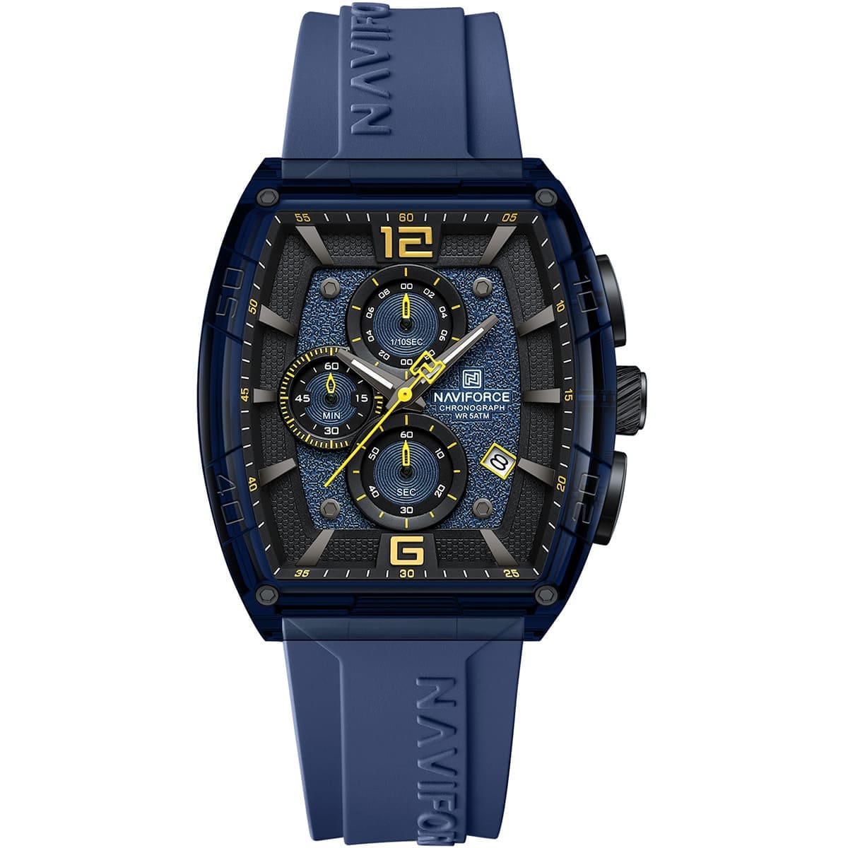 Naviforce NF6101-BE-Y-BE Men's Square Chronograph Watch – Blue Dial & Blue Rubber Strap