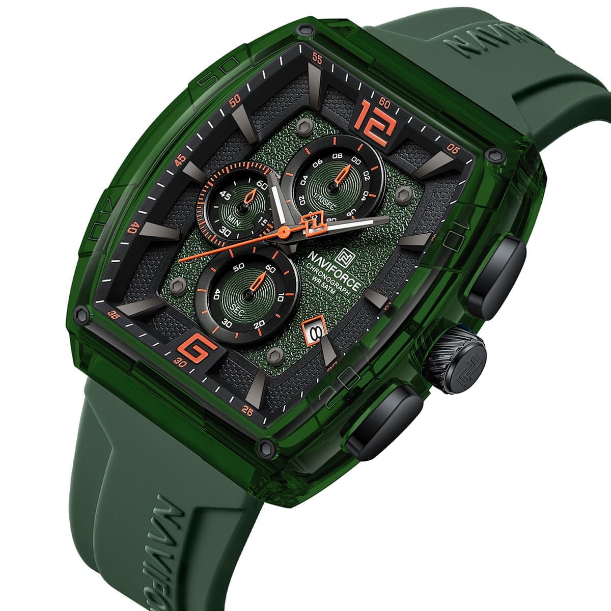 Naviforce NF6101-GN-O-GN Men's Square Chronograph Watch – Green Dial & Green Rubber Strap – view 2