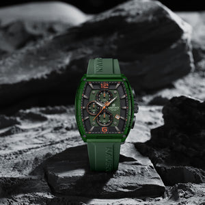 Naviforce NF6101-GN-O-GN Men's Square Chronograph Watch – Green Dial & Green Rubber Strap – view 3