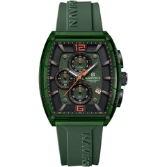 Naviforce NF6101-GN-O-GN Men's Square Chronograph Watch – Green Dial & Green Rubber Strap