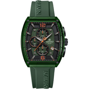 Naviforce NF6101-GN-O-GN Men's Square Chronograph Watch – Green Dial & Green Rubber Strap