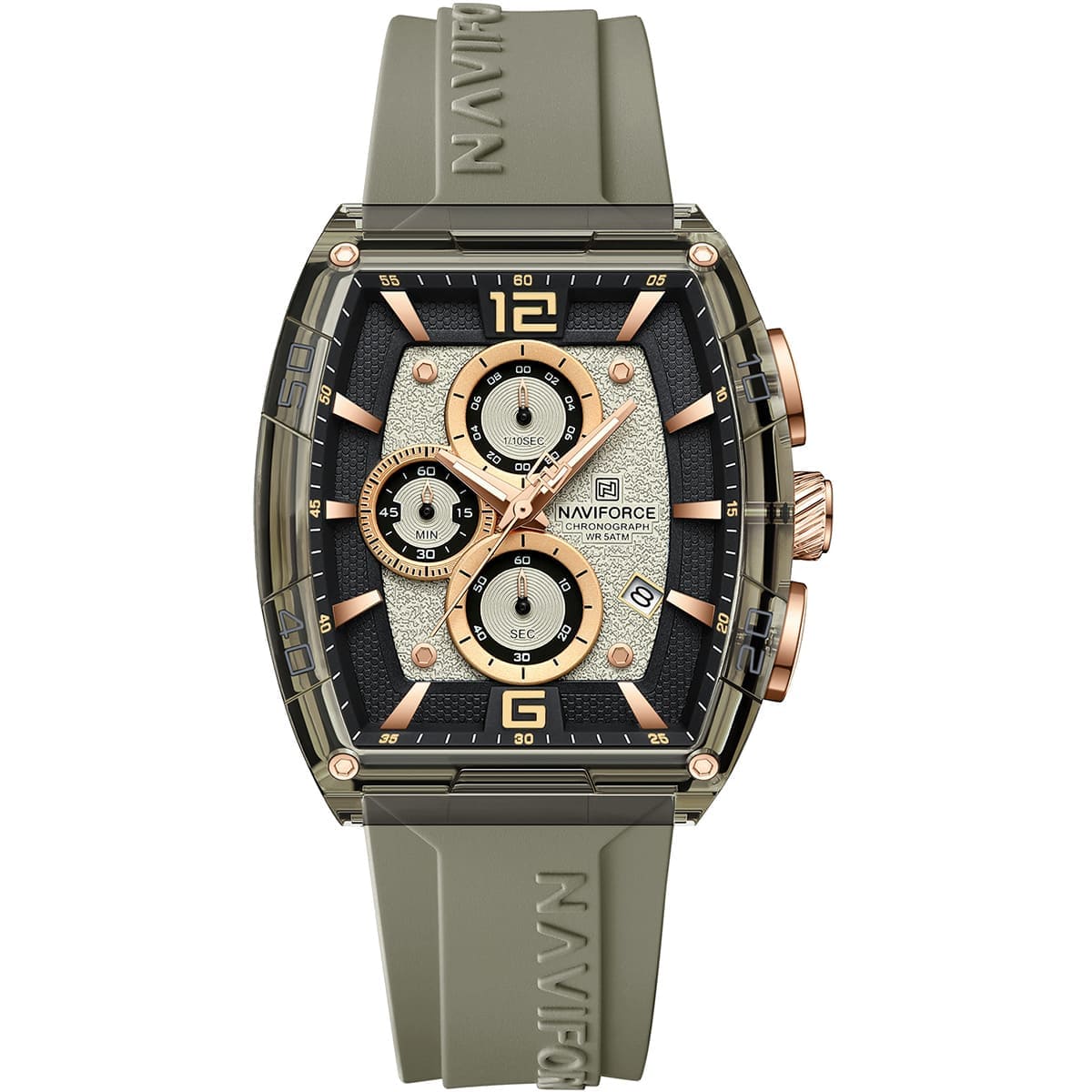 Naviforce NF6101-GY-Y-GY Men's Square Chronograph Watch – Gray Dial & Gray Rubber Strap