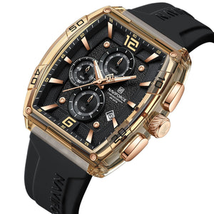 Naviforce NF6101-RG-Y-B Men's Square Chronograph Watch – Rose Gold Case, Black Dial & Black Rubber Strap – view 2