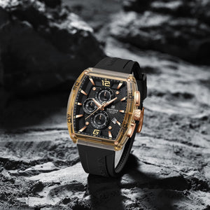 Naviforce NF6101-RG-Y-B Men's Square Chronograph Watch – Rose Gold Case, Black Dial & Black Rubber Strap – view 4