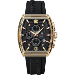 Naviforce NF6101-RG-Y-B Men's Square Chronograph Watch – Rose Gold Case, Black Dial & Black Rubber Strap