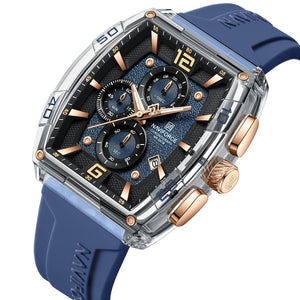 Naviforce NF6101-S-Y-BE Men's Square Chronograph Watch – Silver Case, Blue Dial & Blue Rubber Strap – view 2