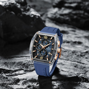 Naviforce NF6101-S-Y-BE Men's Square Chronograph Watch – Silver Case, Blue Dial & Blue Rubber Strap – view 4