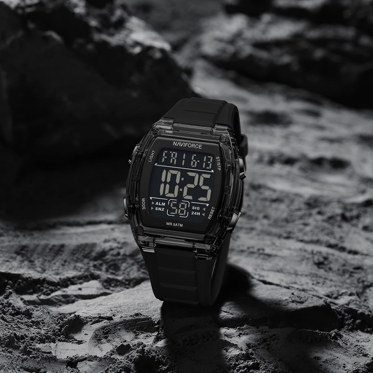 Naviforce NF6106-B-B Men's Square Digital Watch – Black Dial & Black Rubber Strap – view 4