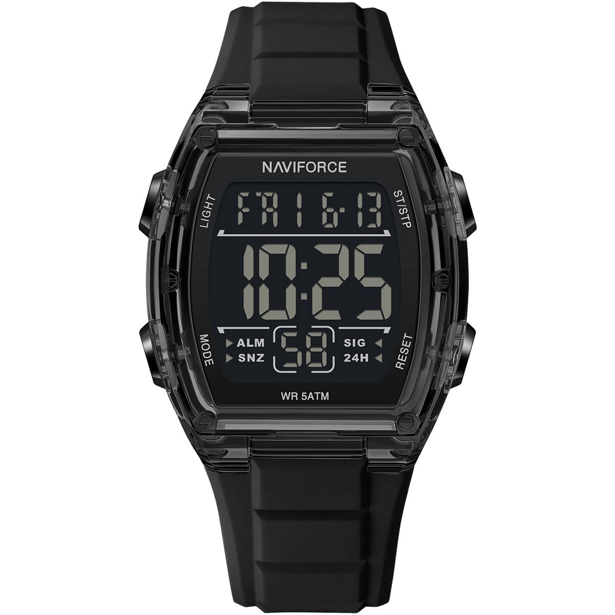 Naviforce NF6106-B-B Men's Square Digital Watch – Black Dial & Black Rubber Strap
