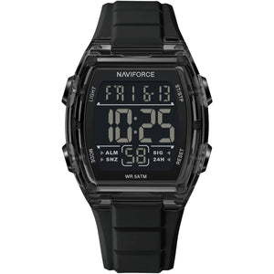 Naviforce NF6106-B-B Men's Square Digital Watch – Black Dial & Black Rubber Strap