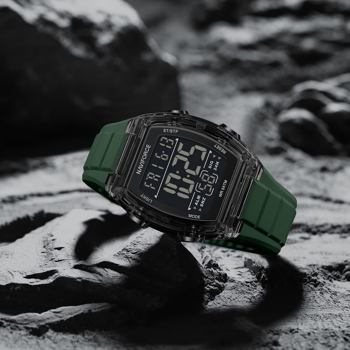 Naviforce NF6106-B-GN Men's Square Digital Watch – Black Dial & Green Rubber Strap – view 3