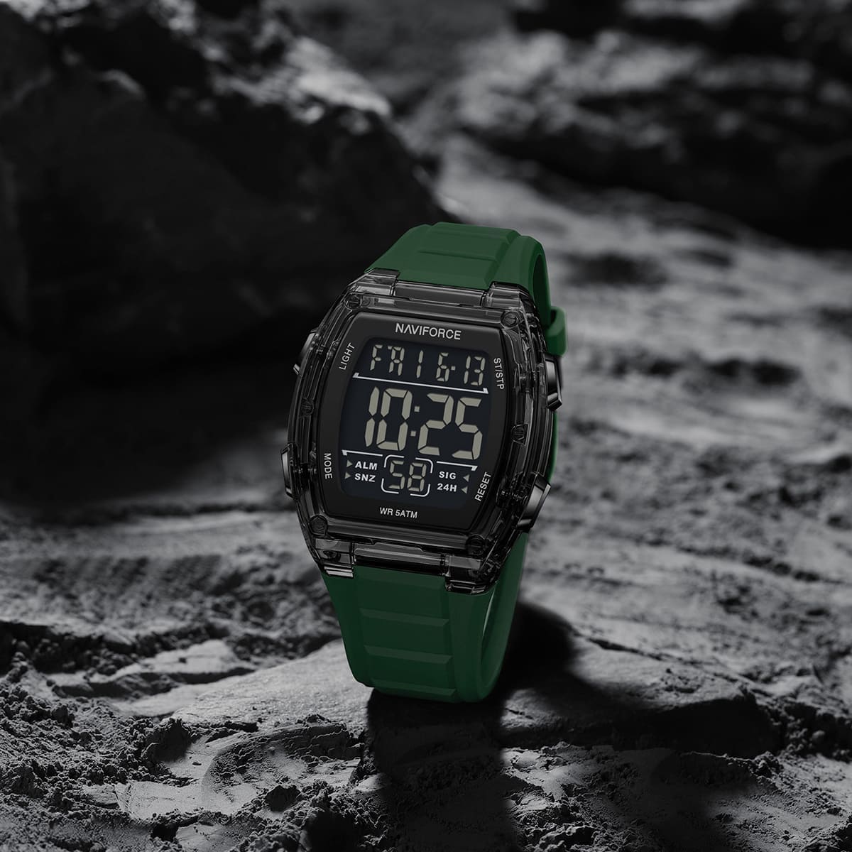 Naviforce NF6106-B-GN Men's Square Digital Watch – Black Dial & Green Rubber Strap – view 4