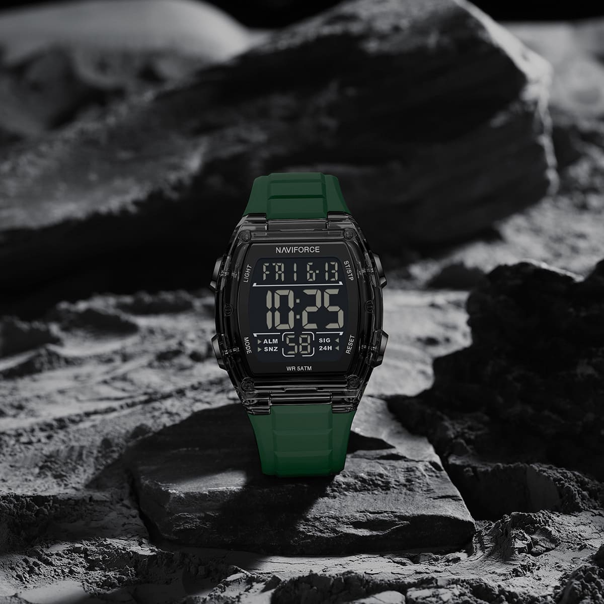 Naviforce NF6106-B-GN Men's Square Digital Watch – Black Dial & Green Rubber Strap – view 5