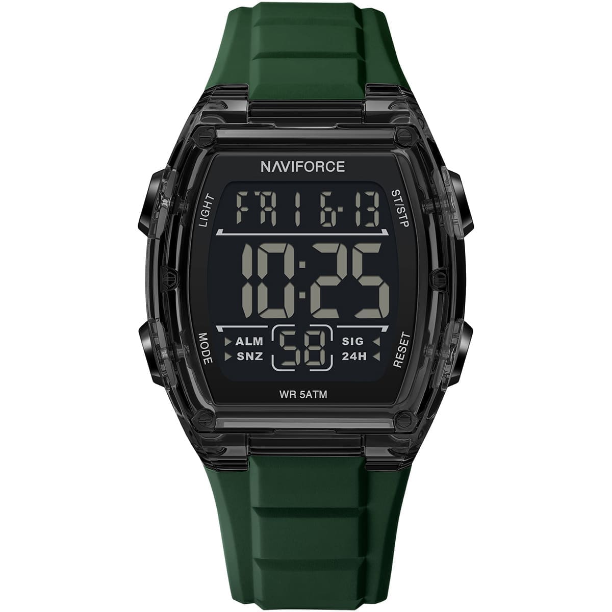 Naviforce NF6106-B-GN Men's Square Digital Watch – Black Dial & Green Rubber Strap