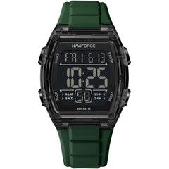 Naviforce NF6106-B-GN Men's Square Digital Watch – Black Dial & Green Rubber Strap