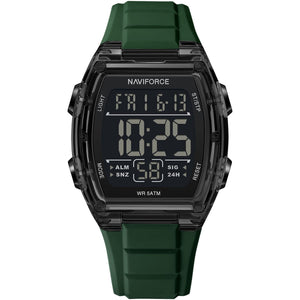 Naviforce NF6106-B-GN Men's Square Digital Watch – Black Dial & Green Rubber Strap