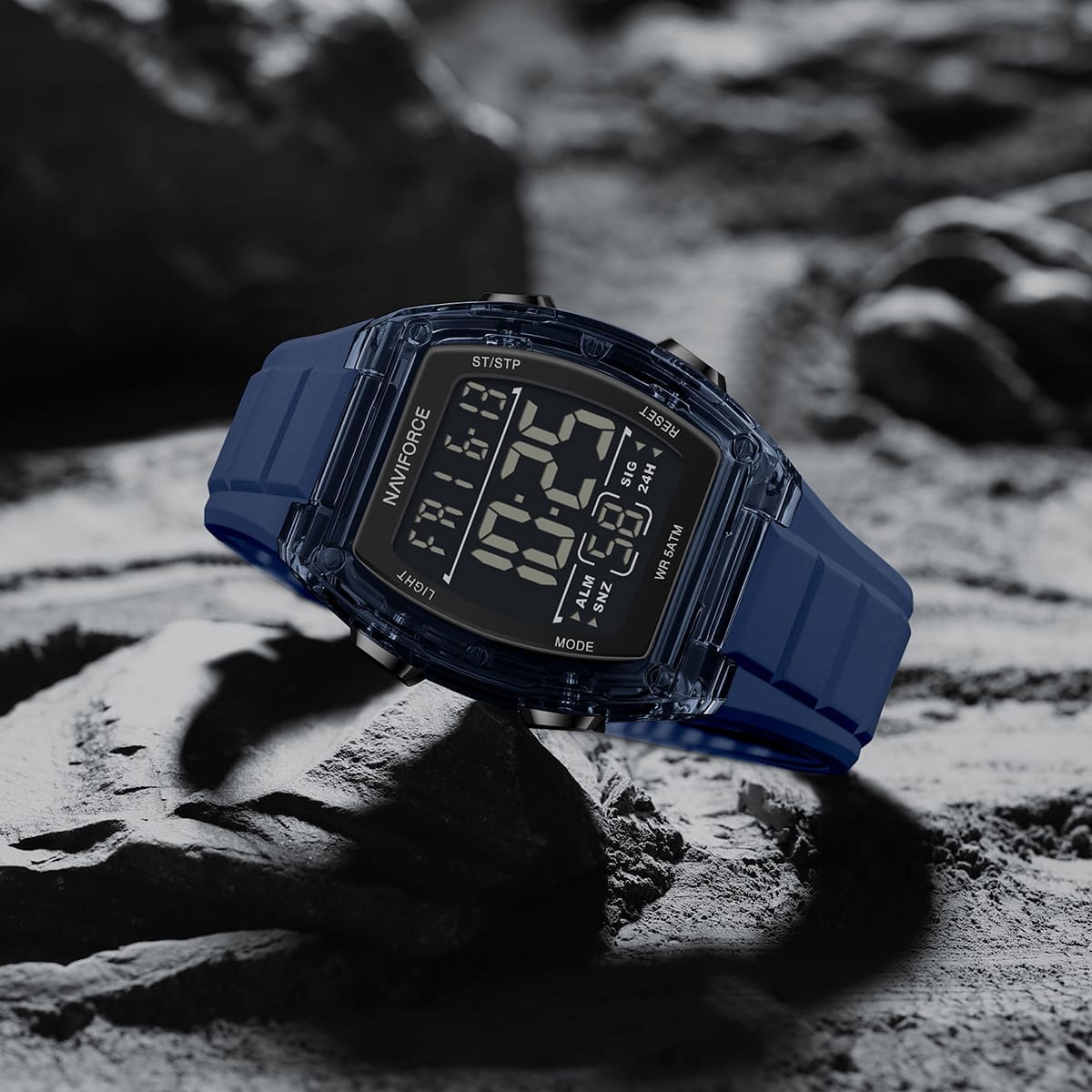 Naviforce NF6106-BE-BE Men's Square Digital Watch – Blue Case, Black Dial & Blue Rubber Strap – view 3