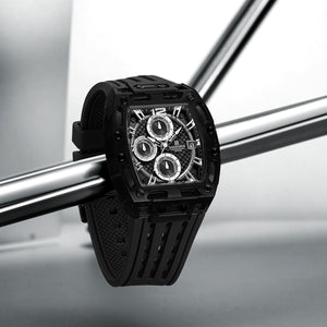 Naviforce NF7105-B-B-B Men's Square Chronograph Watch – Black Dial & Black Rubber Strap – view 4