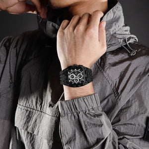 Naviforce NF7105-B-B-B Men's Square Chronograph Watch – Black Dial & Black Rubber Strap – view 5